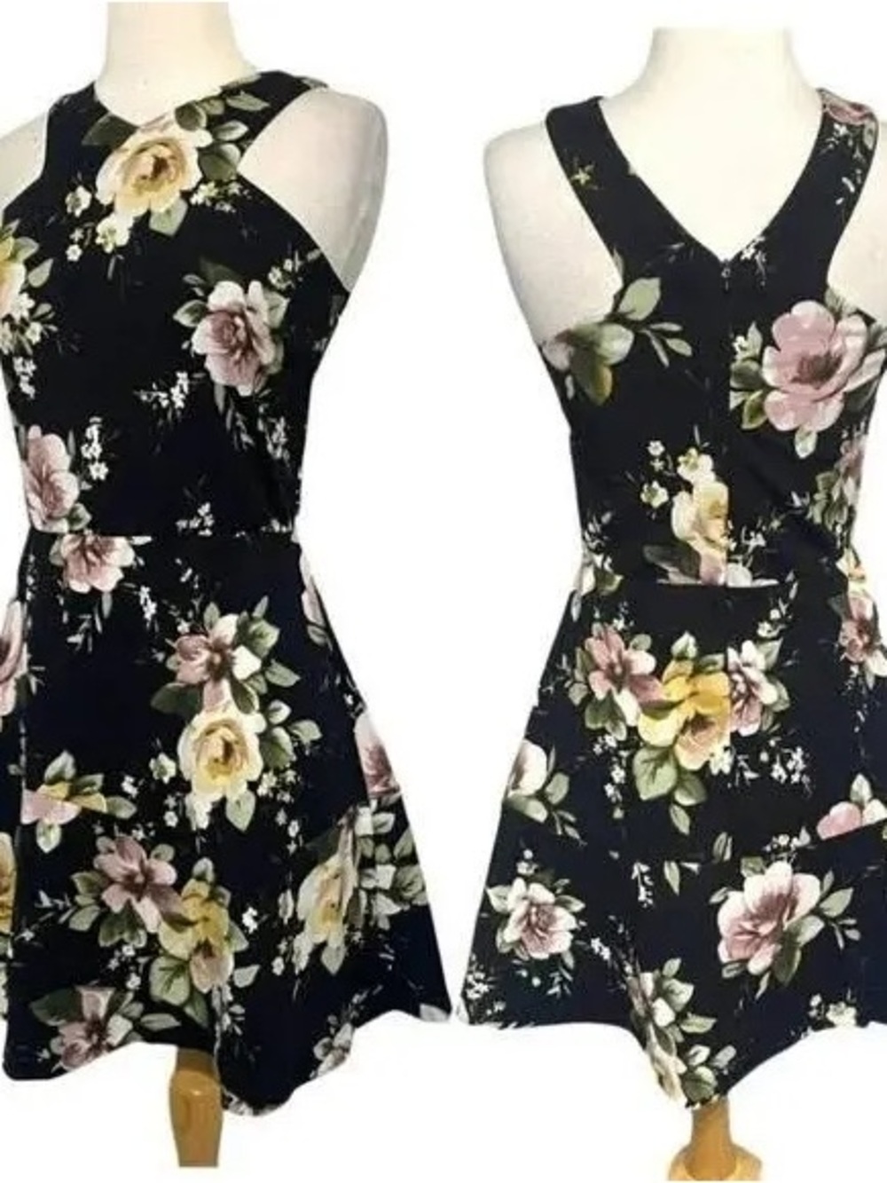 love...ady Black Floral Halter Mini Dress